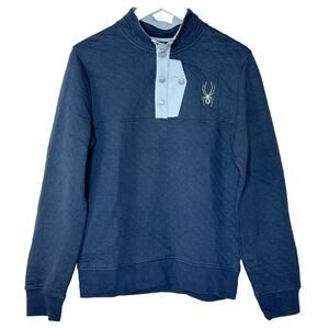 Spyder Quilted Pullover Sweatshirt Navy Blue L/S 1/4 Snap Front Men Small Pocket